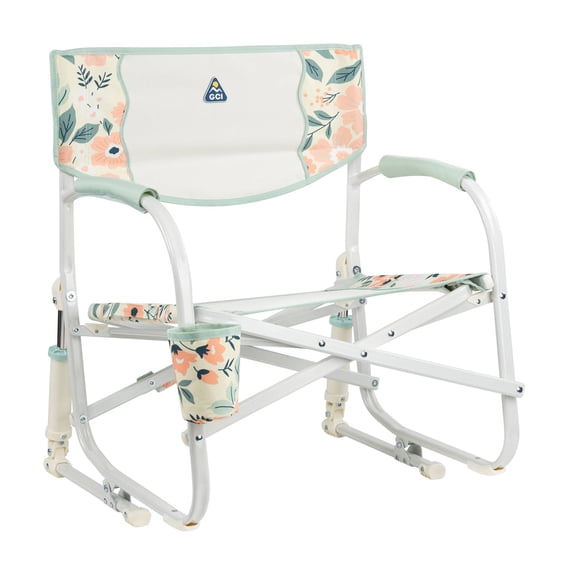 GCI Outdoor Grab & Go Rocker Low Profile Rocking Camping Chair with Cup Holder, Floral Bouquet