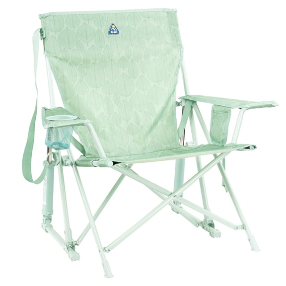 GCI Outdoor Kickback Rocker Low Profile Rocking Camp Chair, Pastel Green Leaf