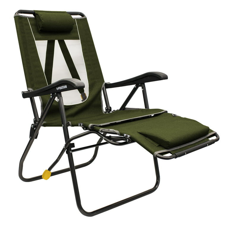 GCI Outdoor Legz Up Lounger Adjustable Folding Recliner Camping Chair, Heathered Loden
