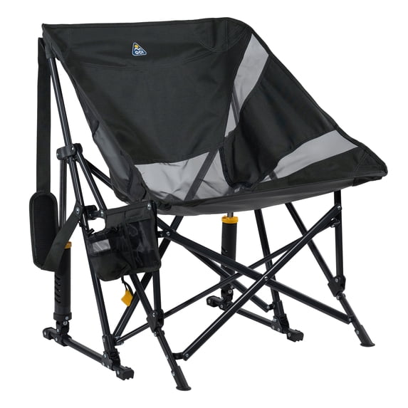 GCI Outdoor Pod Rocker Elite Folding Rocking Camping Chair with Cup Holder, Dark Charcoal