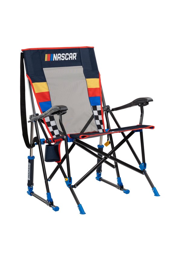 RoadTrip Rocker Folding Rocking Camping Chair with Solid Armrests, Nascar Blue