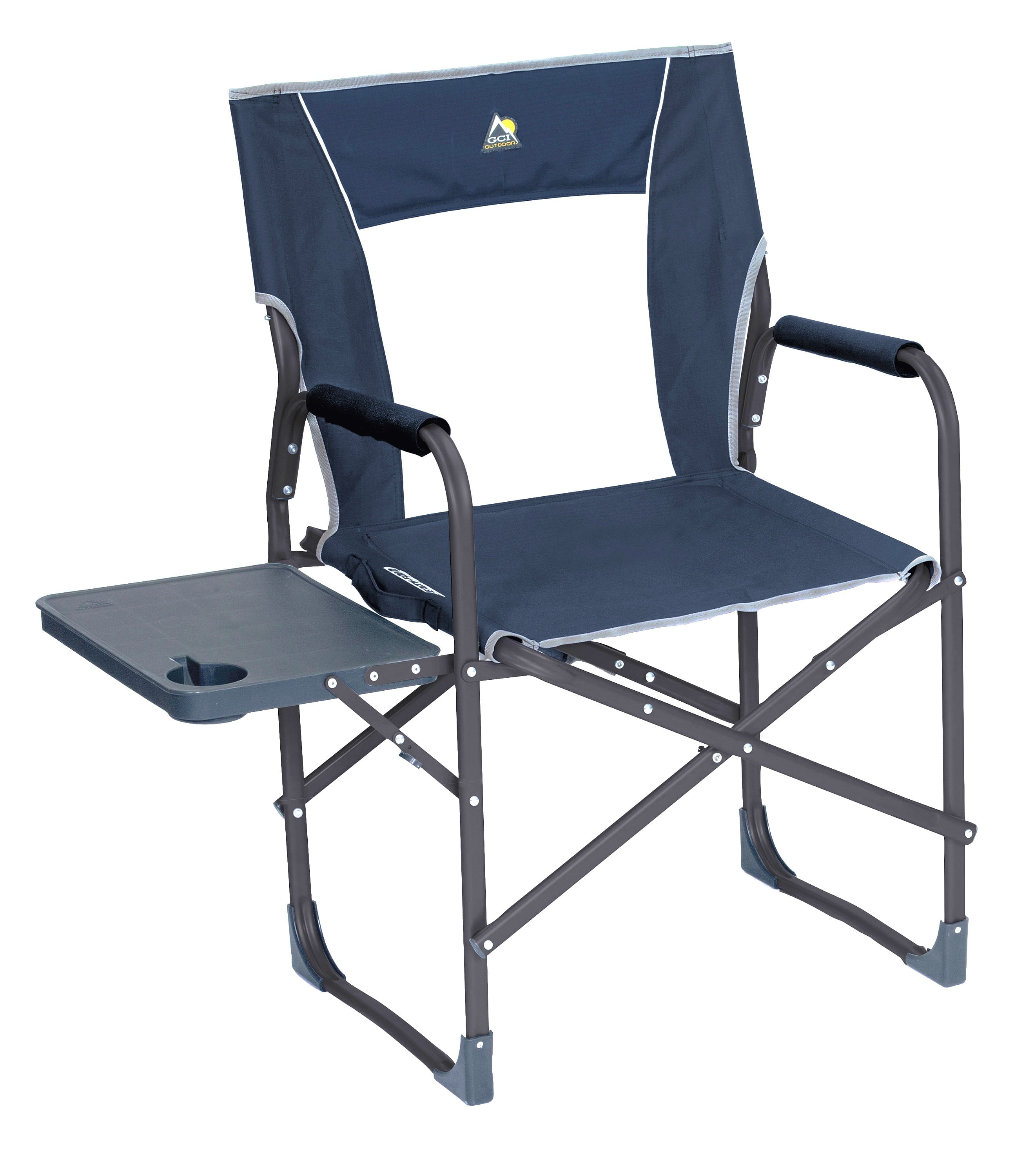 GCI Outdoor Slim-Fold Director's Chair Compact Folding Camp Chair with Side Table, Indigo