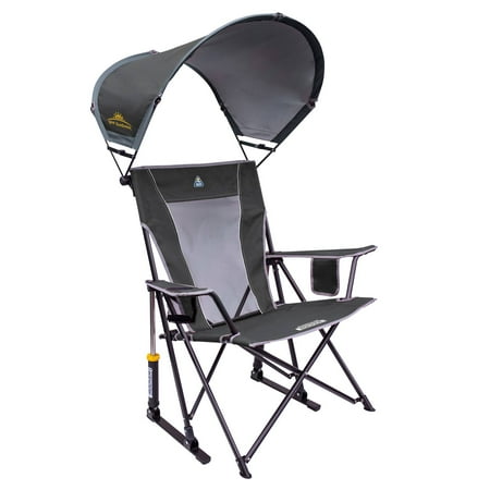 GCI Outdoor SunShade Rocker Foldable Rocking Camp Chair with Shade Canopy, Pewter
