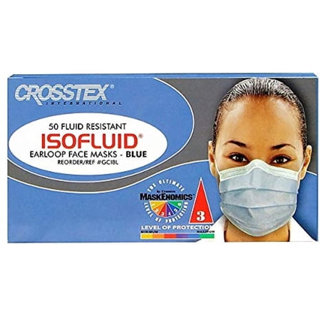 GCIBL PT# GCIBL- Mask Face Isofluid Blue Earloop LF 50/Bx by, Crosstex Intern...
