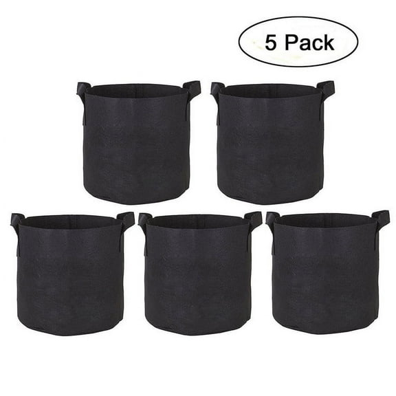 GCKG 5-Pack 10 Gallon Planter Grow Bag Nonwovens Fabric Pots Container Plant Garden Planter Bags with Handles Black 41cm Diameter 30cm Height