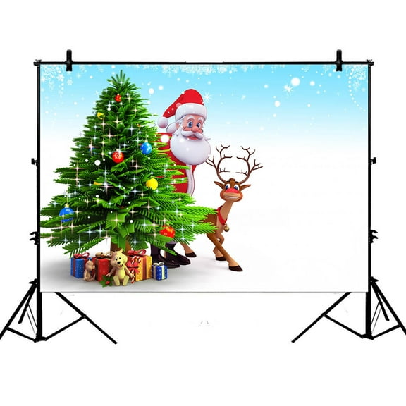 GCKG 7x5ft Christmas Tree Reindeer Polyester Photography Backdrop Studio Photo Props Background