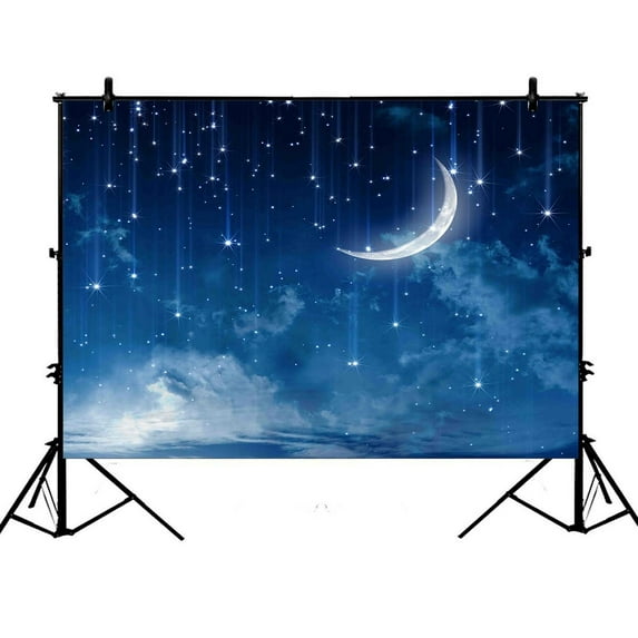 GCKG 7x5ft Moon Star In Blue Sky Beautiful Night Polyester Photography Backdrop Studio Photo Props Background