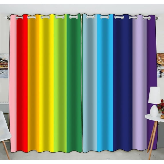 GCKG Abstract Colorful Rainbow Stripes Window Curtain Kitchen Curtain Window Drapes Panel for Living Room Bedroom Size 52(W) x 84(H) inches (Two Piece)