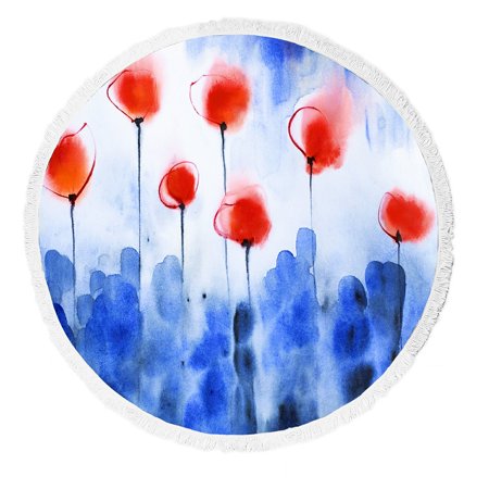 GCKG Abstract Poppy Beach Towel, Watercolor Poppy Floral Red Poppies Flower Beach Towel Beach Blanket with Tassels Beach Throw Towel Yoga Mat Picnic Blanket