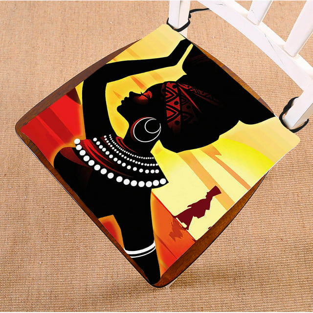 GCKG African Woman Chair Cushion,African Woman Chair Pad Seat Cushion Chair Cushion Floor Cushion with Breathable Memory Inner Cushion and Ties Two Sides Printing 16x16 inch