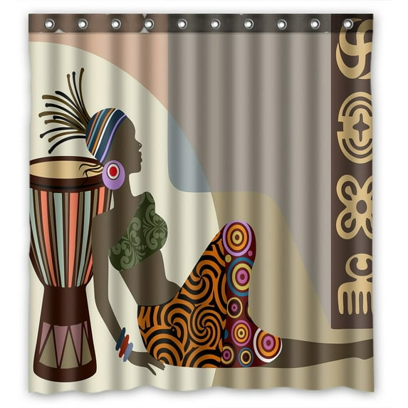 GCKG African Woman Waterproof Polyester Shower Curtain Bathroom Deco 66x72 inches