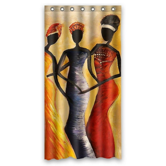 GCKG African Women Bathroom Shower Curtain, Shower Rings Included 100% Polyester Waterproof Shower Curtain 36x72 Inches