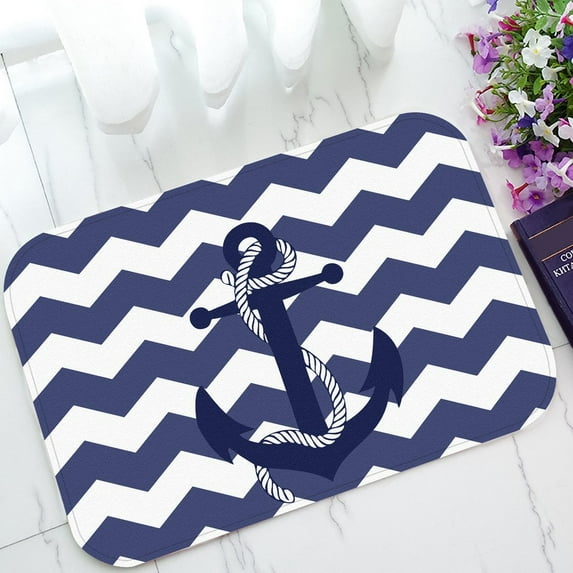 GCKG Amazing Chevron Anchor With Navy Blue Chevron Non-Slip Doormat Indoor/Outdoor/Bathroom Doormat 23.6 x 15.7 Inches