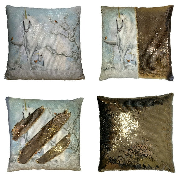 GCKG Animal Pillowcase, Fantasy Unicorn Reversible Mermaid Sequin Pillow Case Home Decor Cushion Cover 20x20 inches