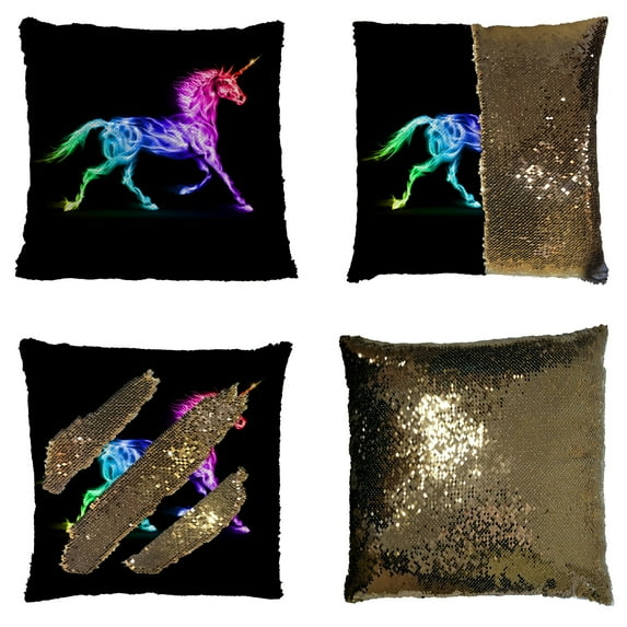 GCKG Animal Pillowcase, Fire Unicorn Colorful Reversible Mermaid Sequin Pillow Case Home Decor Cushion Cover 16x16 inches