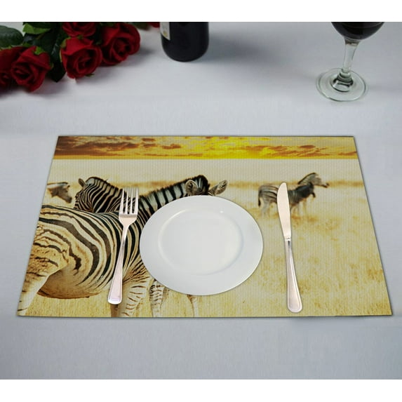 GCKG Animal Placemat, African Wildlife Zebras in Sunrise Landscape Placemat 12x18 Inch,Set of 2