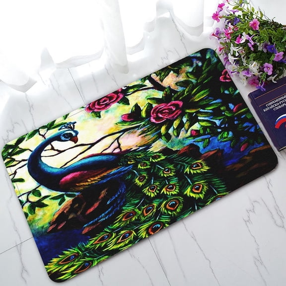 GCKG Artistic Paintings Graceful Peacock Non-Slip Doormat Indoor/Outdoor/Bathroom Doormat 30 x 18 Inches
