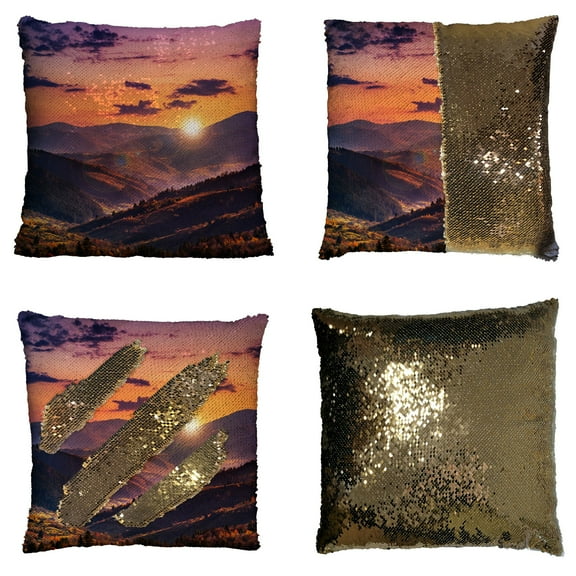 GCKG Autumn Landscape Pillowcase, Forest on a Hillside at Sunset Time Reversible Mermaid Sequin Pillow Case Home Decor Cushion Cover 16x16 inches