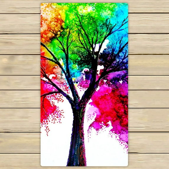 GCKG Autumn Tree Art Colorful Rainbow Tree Beach Towel Shower Towel Wrap For Home and Travel Use Size 30x56 inches