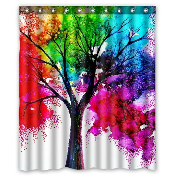 GCKG Autumn Tree Art Colorful Rainbow Tree Waterproof Polyester Shower Curtain and Hooks Size 60x72 inches