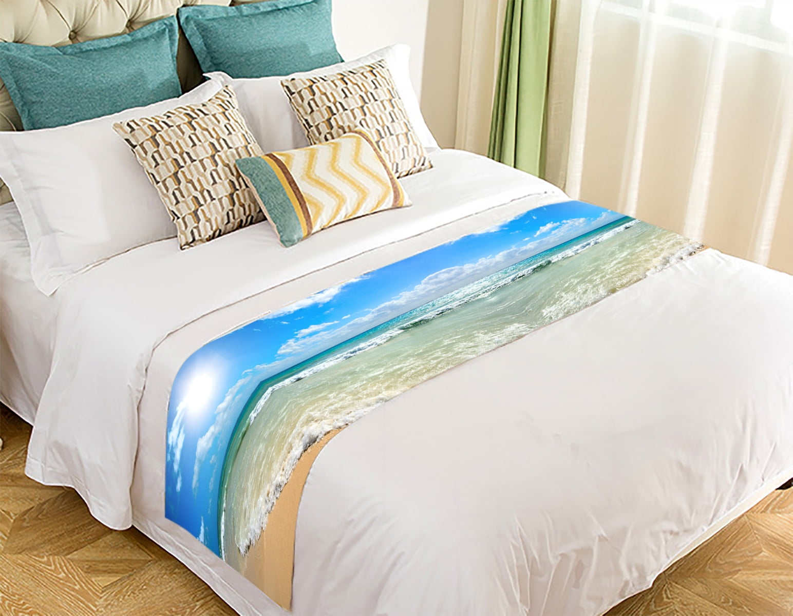 GCKG Beach Bed Runner,Summer Beach Blue Sea Palm Tree Sunshine Bed ...