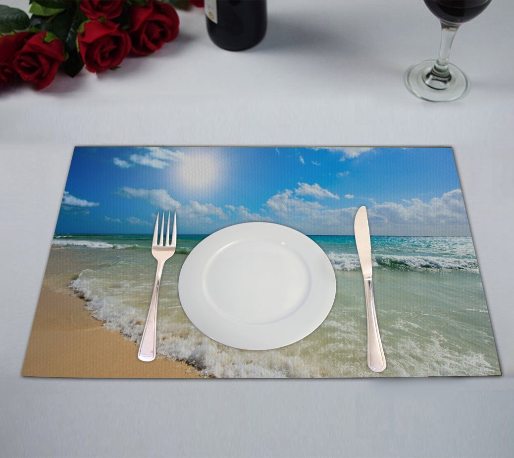 GCKG Beach Placemat,Summer Beach Blue Sea Palm Tree Sunshine Table