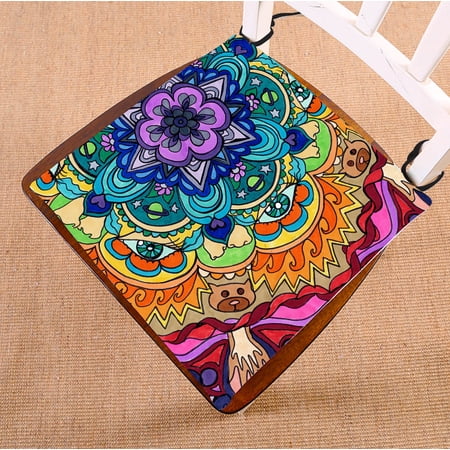 GCKG Beautiful Mandala Pattern Chair Cushion,Beautiful Mandala Pattern Chair Pad Seat Cushion Chair Cushion Floor Cushion with Breathable Memory Inner Cushion and Ties Two Sides Printing 20x20 inch