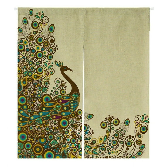 GCKG Beautiful Peacock Pattern Doorway Curtain Japanese Noren Curtains Door Curtain Entrance Curtain Size 105x120 CM