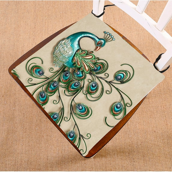 GCKG Beautiful Peacock Pattern Popular Chair Pad Seat Cushion Chair Cushion Floor Cushion with Breathable Memory Inner Cushion and Ties Two Sides Printing 16x16 inches