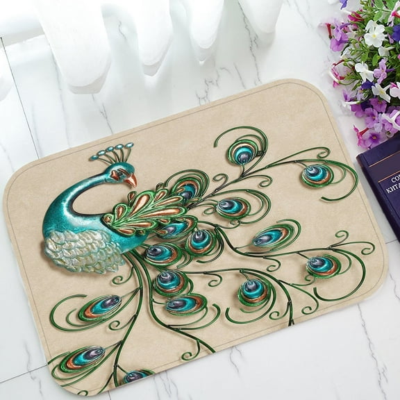 GCKG Beautiful Peacock Pattern Popular Non-Slip Doormat Indoor/Outdoor/Bathroom Doormat 23.6 x 15.7 Inches