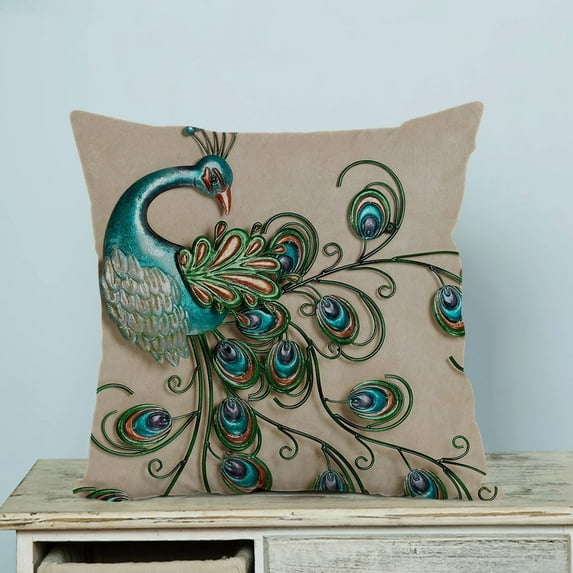 GCKG Beautiful Peacock Pattern Popular Pillow Case Pillow Cover Pillow Protector Two Sides 20 x 20 Inches