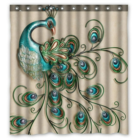 GCKG Beautiful Peacock Popular Peacock Feathers Waterproof Polyester Shower Curtain and Hooks Size 66x72 inches