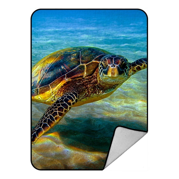 GCKG Big Sea Turtle Fleece Blanket Crystal Velvet Front and Lambswool Sherpa Fleece Back Throw Blanket 58x80inches
