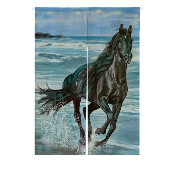 GCKG Black Horse Running On The Beach Doorway Curtain Japanese Noren Curtains Door Curtain Entrance Curtain Size 85x120cm