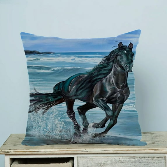 GCKG Black Horse Running On The Beach Pillow Case Pillow Cover Pillow Protector Two Sides 18 x 18 Inches