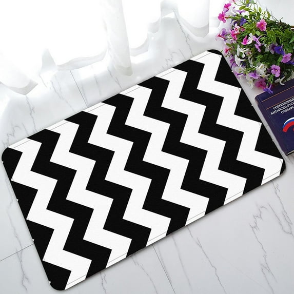 GCKG Black White Chevron Zigzag Stripe Pattern Non-Slip Doormat Indoor/Outdoor/Bathroom Doormat 30 x 18 Inches