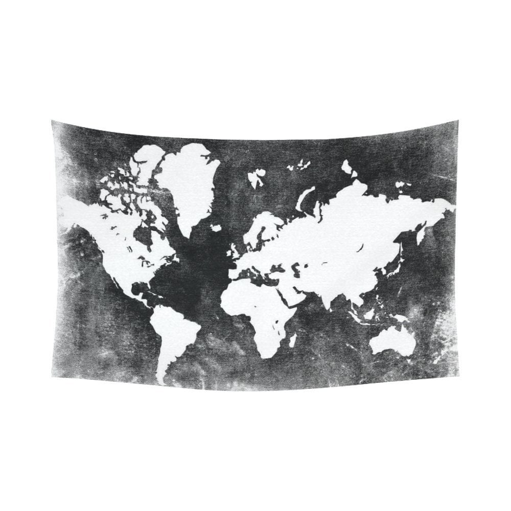 Black and white world map tapestry sale
