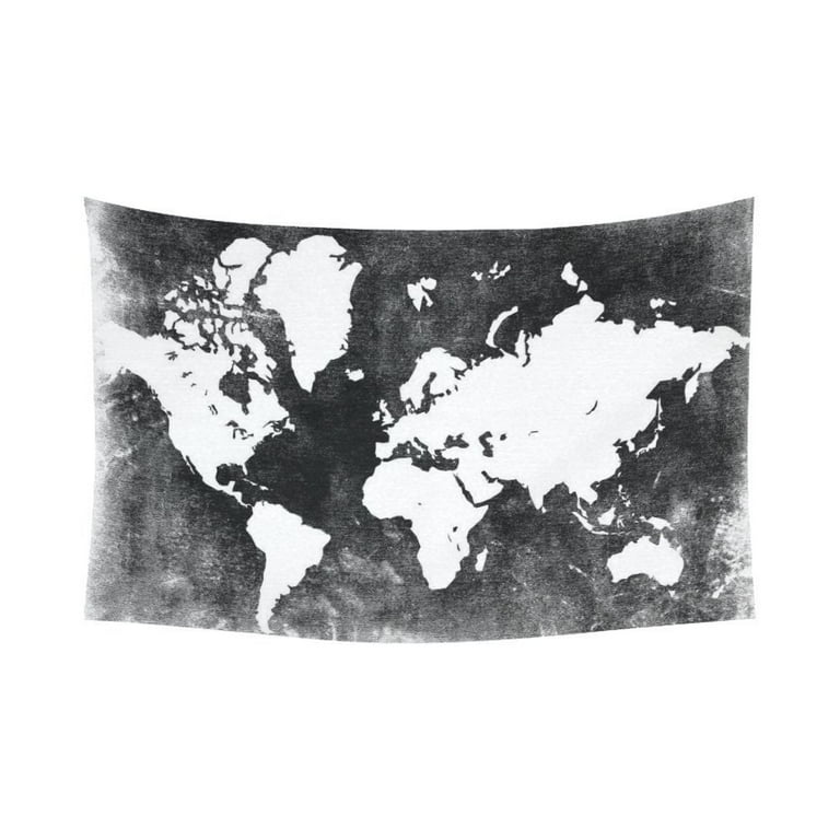 World map tapestry black and white top