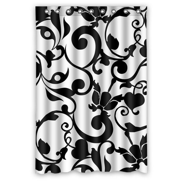GCKG Black and White Damask Classic Vintage French Floral Swirls Waterproof Polyester Shower Curtain Bathroom Deco 48x72 inches