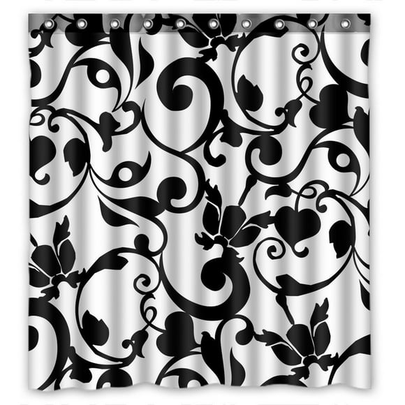 GCKG Black and White Damask Classic Vintage French Floral Swirls Waterproof Polyester Shower Curtain Bathroom Deco 66x72 inches