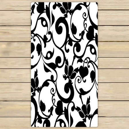 GCKG Black and White Damask Pattern Classic Vintage French Floral Swirls Towels,Beach Bath Pool Sprot Travel Hand Spa Towel Size 30x56 inches