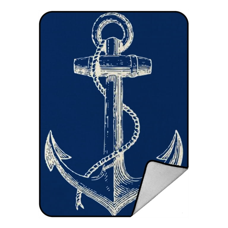 GCKG Blue Anchor Blanket Nautical Navy Blue Anchor Fleece Blanket