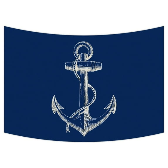 GCKG Blue Anchor Tapestry,Nautical Navy Blue Anchor Wall Hanging Wall Decor Art for Living Room Bedroom Dorm Cotton Linen Decoration Size 90x60 inches