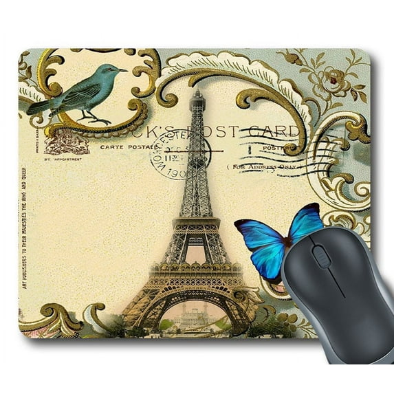 GCKG Blue Butterfly Paris Eiffel Tower Mouse Pad Personalized Unique Rectangle Gaming Mousepad 9.84"(L) x 7.87"(W)