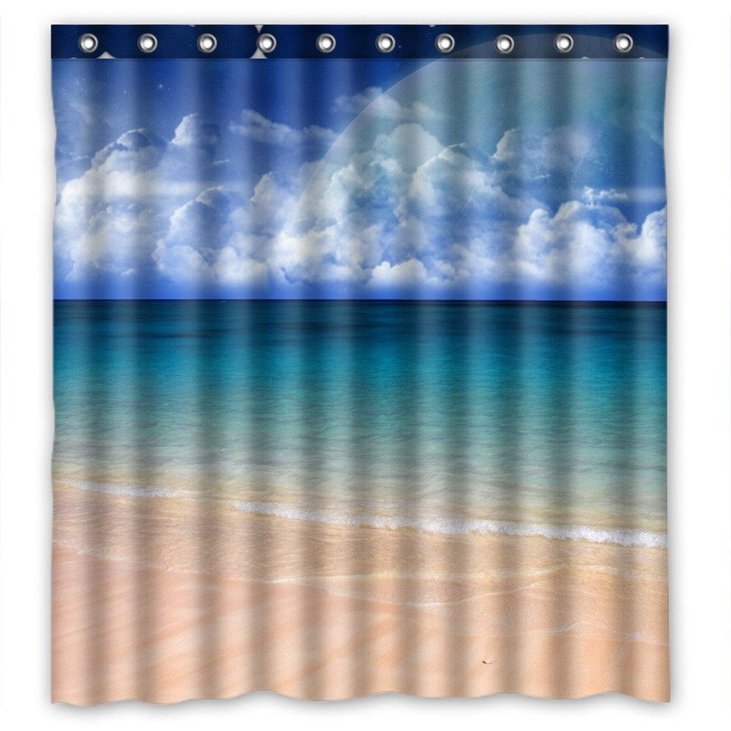 GCKG Blue Seashore Beach Waterproof Polyester Shower Curtain and Hooks