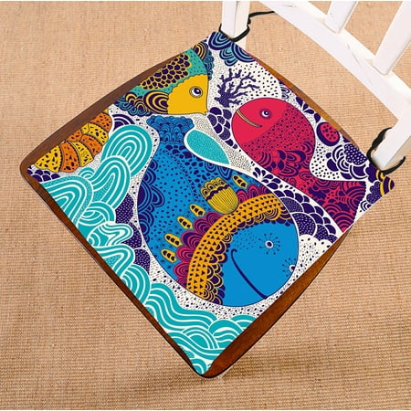 GCKG Cartoon Fish Chair Pad Seat Cushion Chair Cushion Floor Cushion with Breathable Memory Inner Cushion and Ties Two Sides Printing 18x18 inches