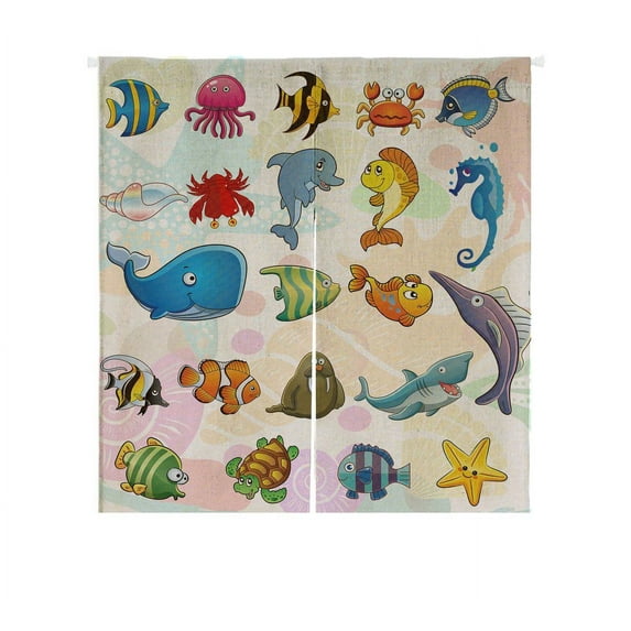 GCKG Cartoon Sealife Fish Shark Octopus Starfish Crab Doorway Curtain Japanese Noren Curtains Door Curtain Entrance Curtain Size 85x90cm