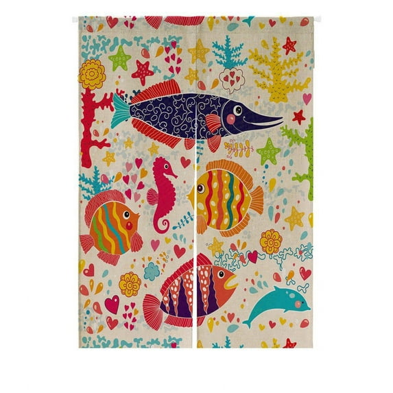 GCKG Cartoon Underwater Sealife Shell Fish Doorway Curtain Japanese Noren Curtains Door Curtain Entrance Curtain Size 85x120cm