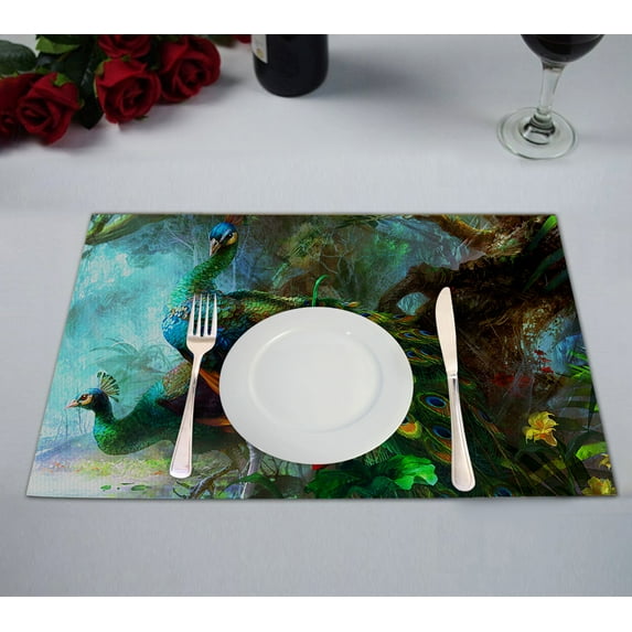 GCKG Charming Peacocks in the Jungle Table Placemat 12x18 Inch Set of 2