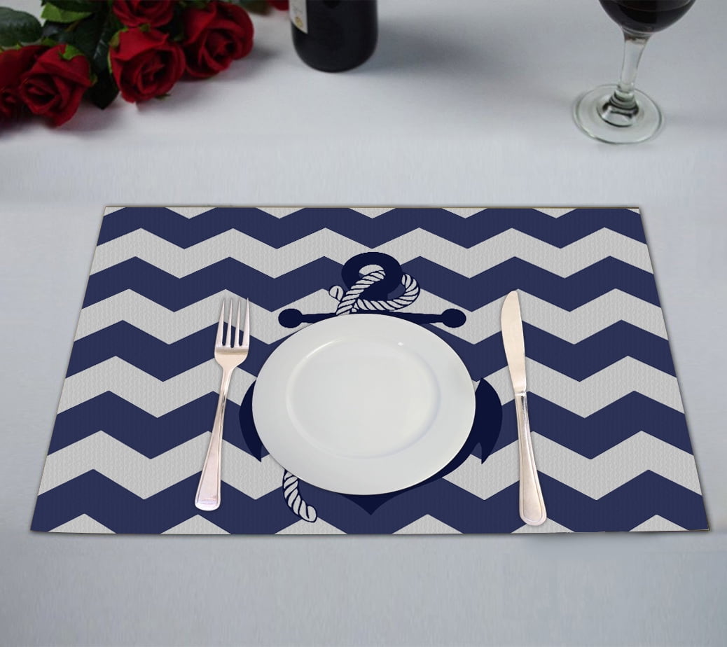 GCKG Chevron Placemat,Amazing Chevron Anchor With Navy Blue Chevron